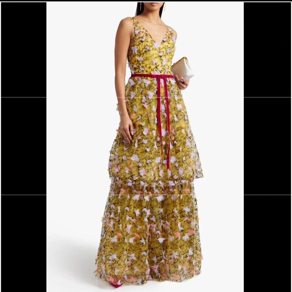 Marchessa yellow tulle appliqué gown - Picture 1 of 8